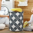thumbnail image 5 of Patterned Linen Laundry Hamper Large Open Top for Bedroom or Bathroom - Breathable Linen Fabric Durable Design for Clothes Storage and Home Organization, 5 of 5