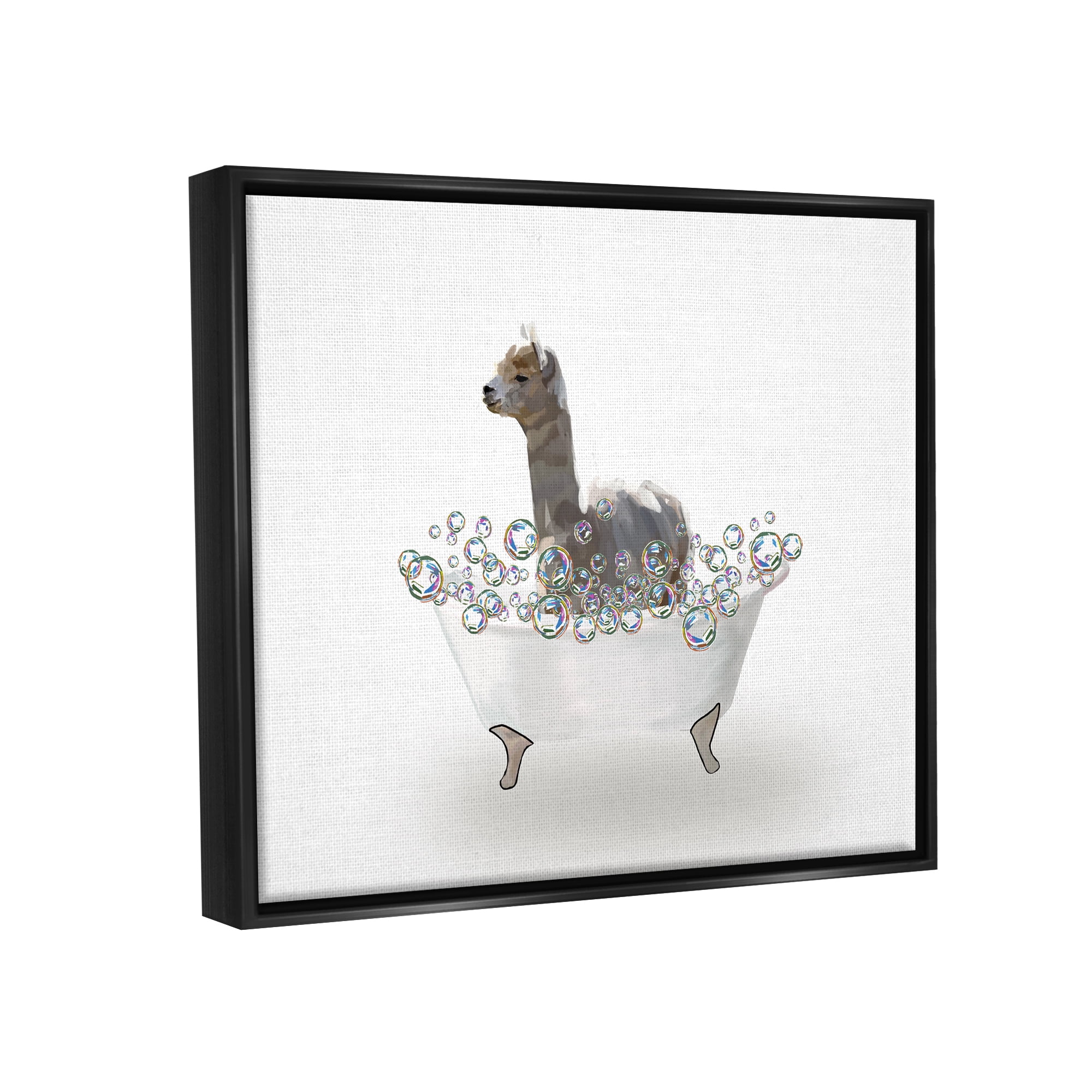 Stupell Industries Alpaca in Bubble Bath Animals & Insects Painting Black Floater Framed Art Print Wall Art, 31 x 25