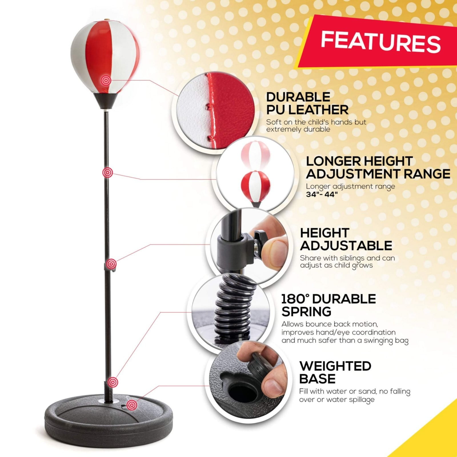 BJBSJSZ Boxing Bag Set Toy for Boys & Girls, Whoobli Punching Bag for Kids Incl Boxing Gloves | 3-10 Years Old Adjustable Kids Punching Bag with Stand