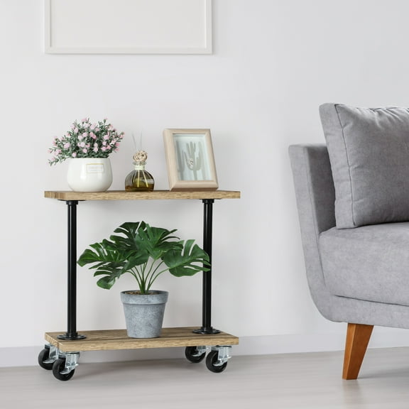 Narrow End Table Cart Small Sofa Side Table Rolling Side Table with Wheels for Small Spaces for Kitchen Bedroom Living Room, Brown