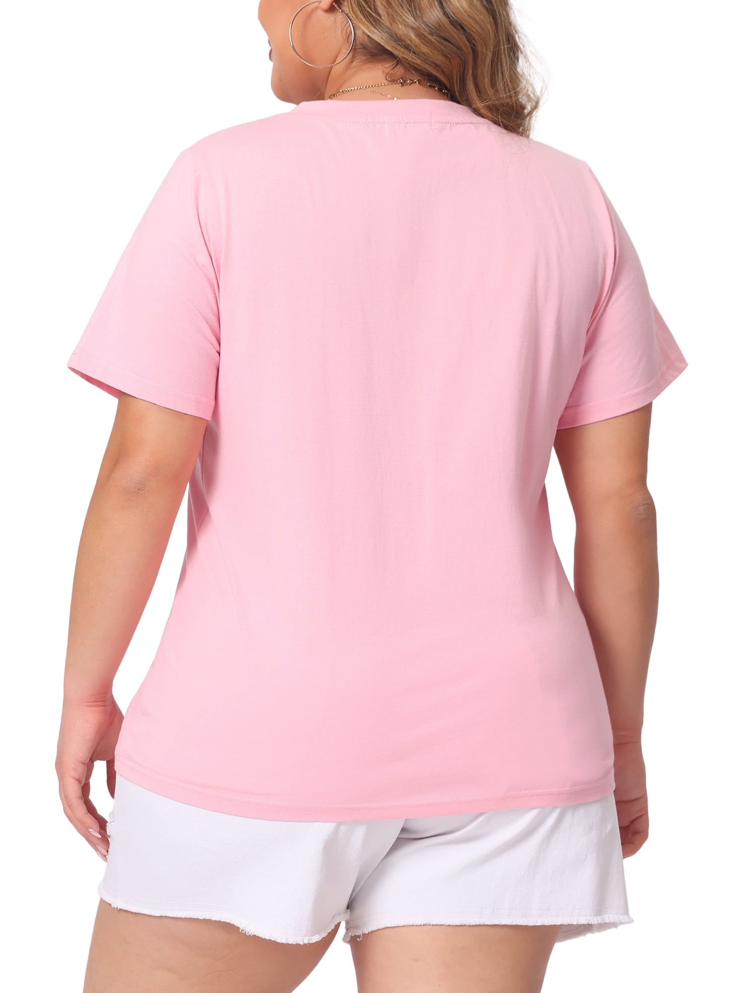 DARING DIVA Women's Plus Basic V Neck Short Sleeve Casual Tops T Shirts 2X Pink