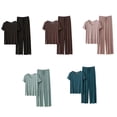 thumbnail image 4 of Thin Fabric Pajama Set For Women Loose Sleepwear Breathable Short Sleeve Pullover Top With Loose Lounging Wide Leg Pants, 4 of 8