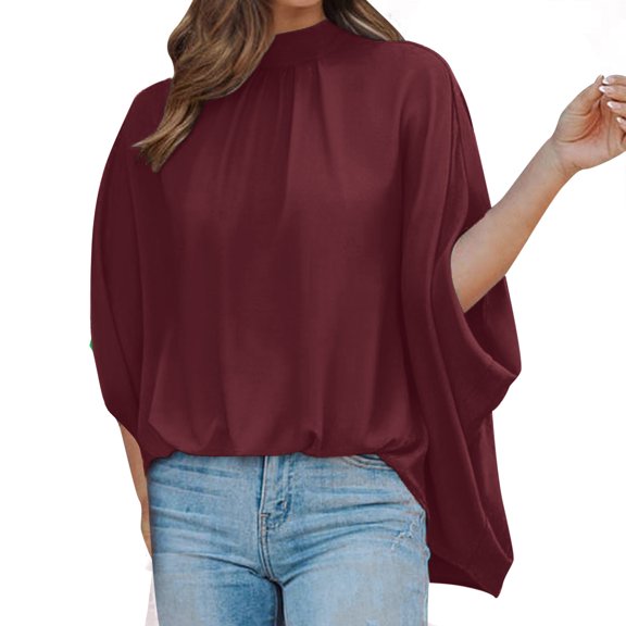 Womens Stand Neck Loose Sleeve Short Sleeve Summer Top Loose High And Low Hem Casual Large Shirt Top Spf Shirts for Women Long Sleeve Sun Protection Clothing Women