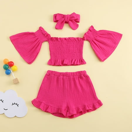 

Hunpta Baby Girl Clothes OutfitsCottonSolid Color TopCasual3PC Set