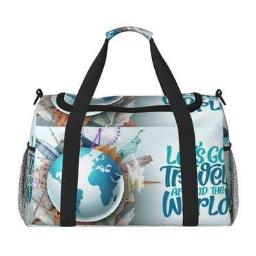 Rateoe Let's go Travel Pattern Gym Bag for Women, Duffle Bag for Travel with Wet Pocket, Carry on Weekender Bags for Women, Water Resistant Travel Bag Duffel Bag