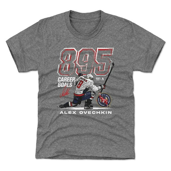 Youth 500 Level Alexander Ovechkin Gray Washington Capitals NHL All-Time Leading Goal Scorer Grunge T-Shirt