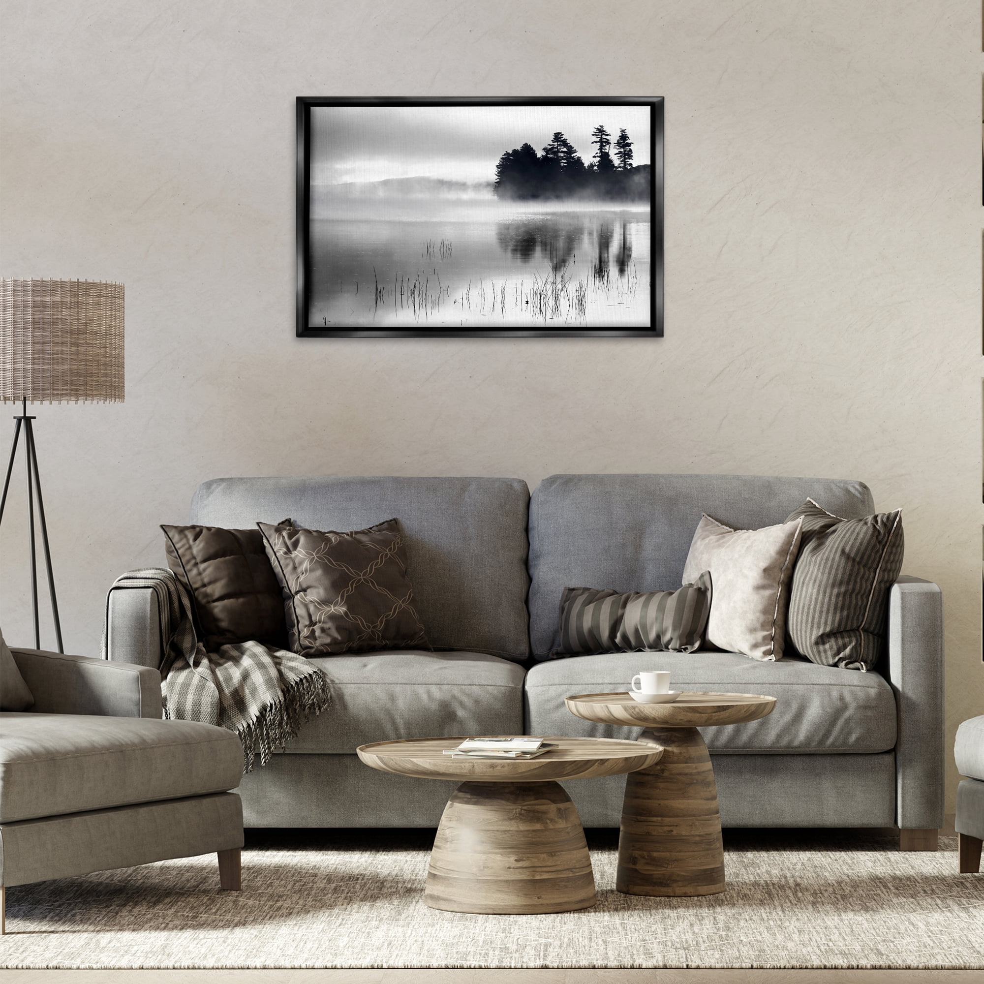 Stupell Industries Serene Lake Reflection Landscape Photography Black Floater Framed Art Print Wall Art, 31 x 21