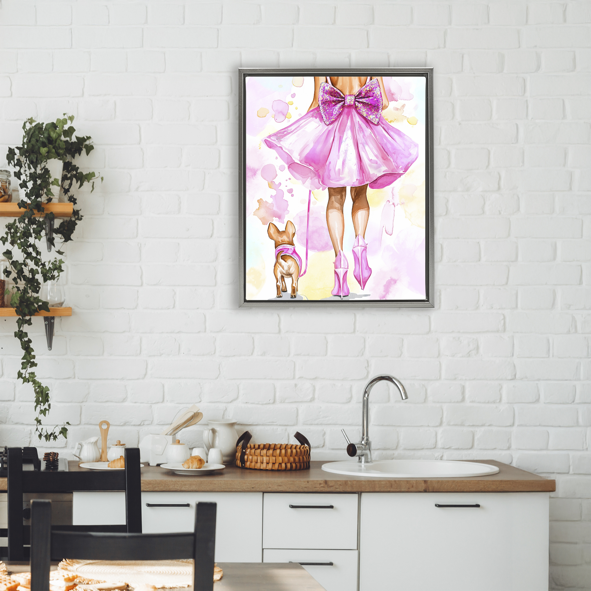 Stupell Industries Walking The Runway Gal Gray Framed Floater Canvas Wall Art design by Jess Stempel, 21 x 17
