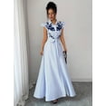 thumbnail image 5 of Blue And White Striped Embroidered Shirt Dress With Ruffle Sleeves And Waist Tie Bow, 5 of 7