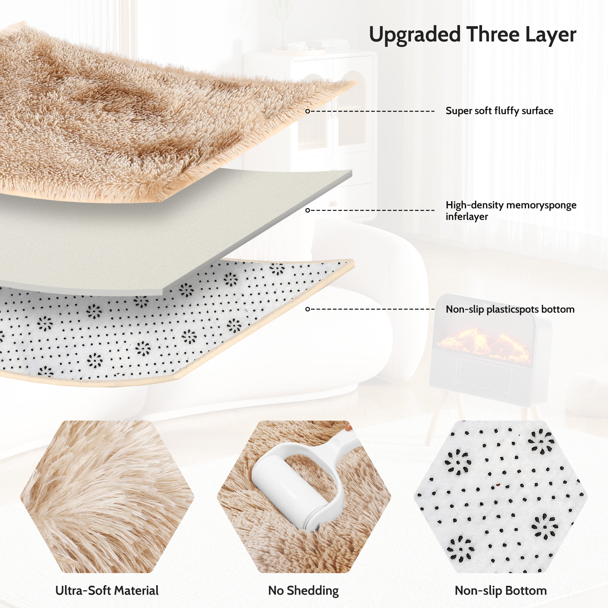 Cozydesg Soft Fluffy Modern Camel Area Rug, 8ft x 10ft  (图5)