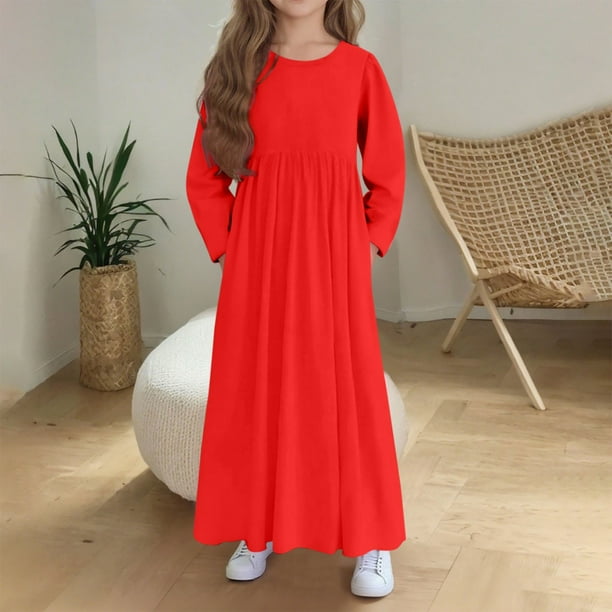 Cowsor Girls Maxi Dress Long Sleeve Casual Holiday Dress with Pockets