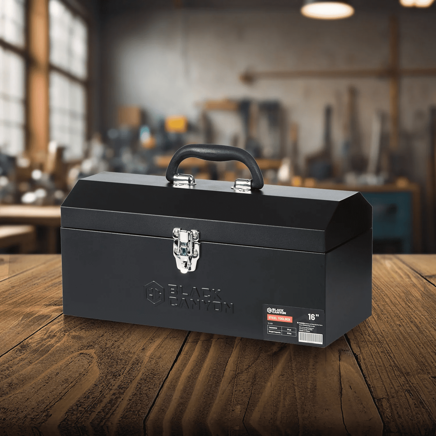 NorthSky 16" Steel Tool Box, Heavy Duty Carbon Steel, Portable Toolbox with Lockable Handle, 4 Anti-Slip Pads, for Trailer, Garage, Mechanic