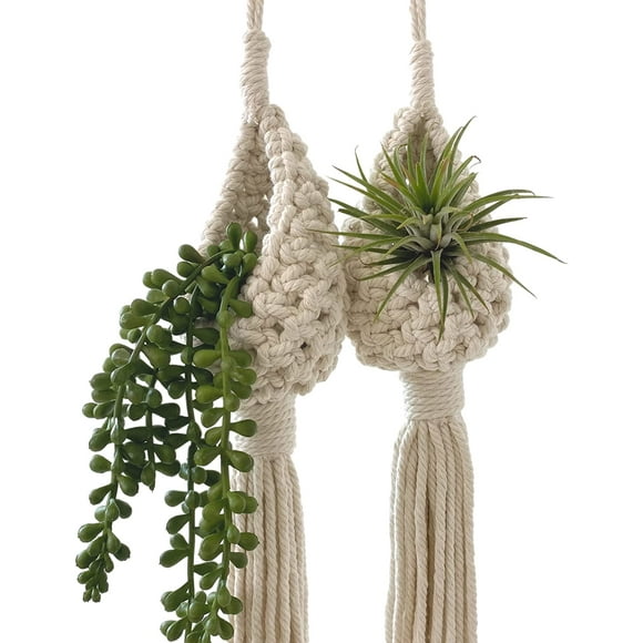 Sunjoy Tech Jute Hanging Basket, Small Wall Planter, Teardrop Hanging Baskets for Plants Flowers Herb Succulent Wall Decor, for in/Outdoor Fence Planter
