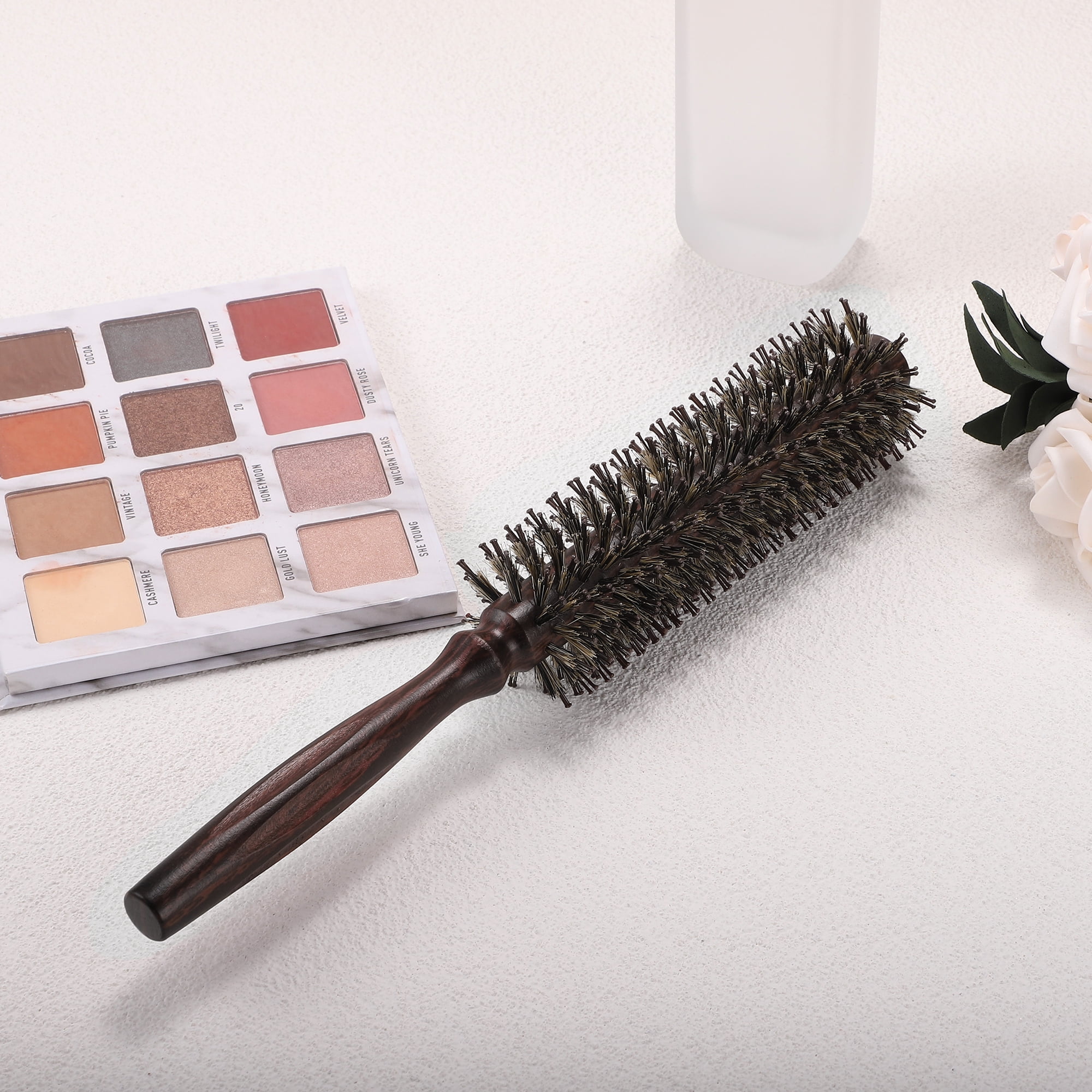 Unique Bargains Nylon Bristle Round Curling Hair Twill Comb with Wood Handle Brown L