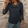 thumbnail image 4 of Ltctricy Women's Turtleneck Sweaters Long Sleeve Cowl Neck Color Block Side Split Pullover Knit Tops Lightweight Casual Sweaters(Navy,Small), 4 of 7