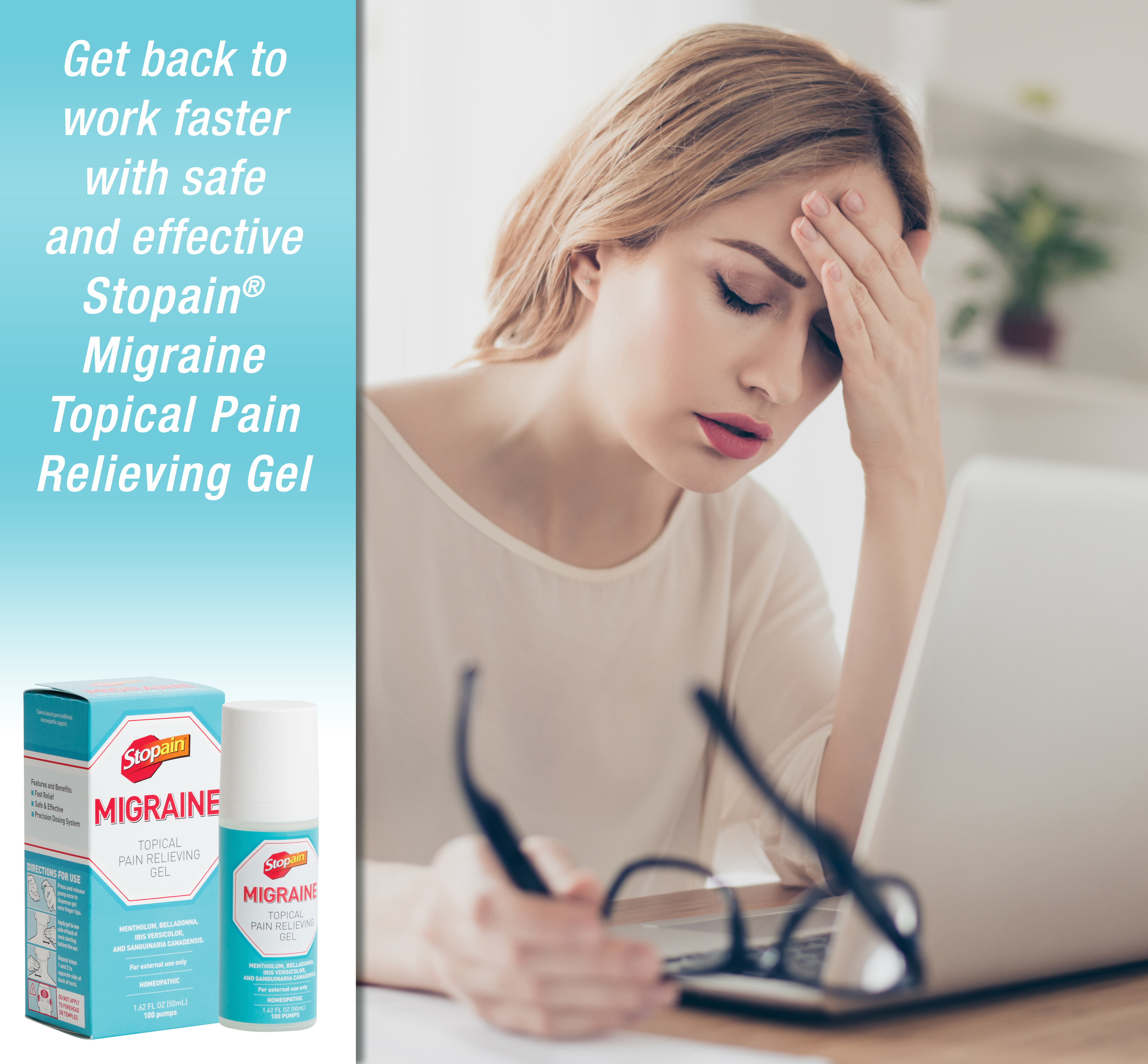 Stopain Migraine Topical Pain Relieving Gel, 1.62 fl oz - image 4 of 10