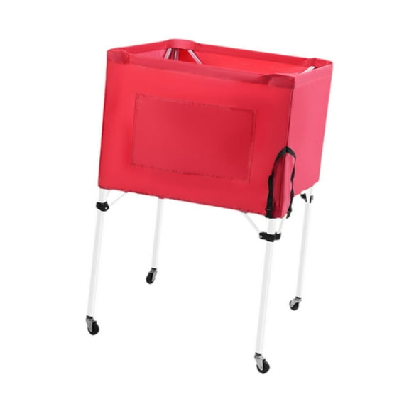 Vsenkes Rolling Sports Ball Cart Convenient Ball Storage Bin for Football Toy Garage Red