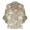 thumbnail image 6 of AGWOLF Women's Velvet Tops 3/4 Sleeve Ruffle Tunic Blouses Dressy V Neck Floral Shirts Fall Winter Clothes Evening Party Top, 6 of 6