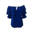 thumbnail image 3 of Qiylii Women Fashion Wild Shirts Solid Color Boat-Neck Off-Shoulder Half Sleeve Chiffon Blouses Summer Casual Ruffles Tie-Up Tops, 3 of 5