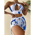 thumbnail image 3 of Conjunto de traje de baño de bikini con cuello halter cruzado para mujer Traje de baño de 3 piezas con falda de playa Causal Tie Dye de moda Azul XL, 3 of 5