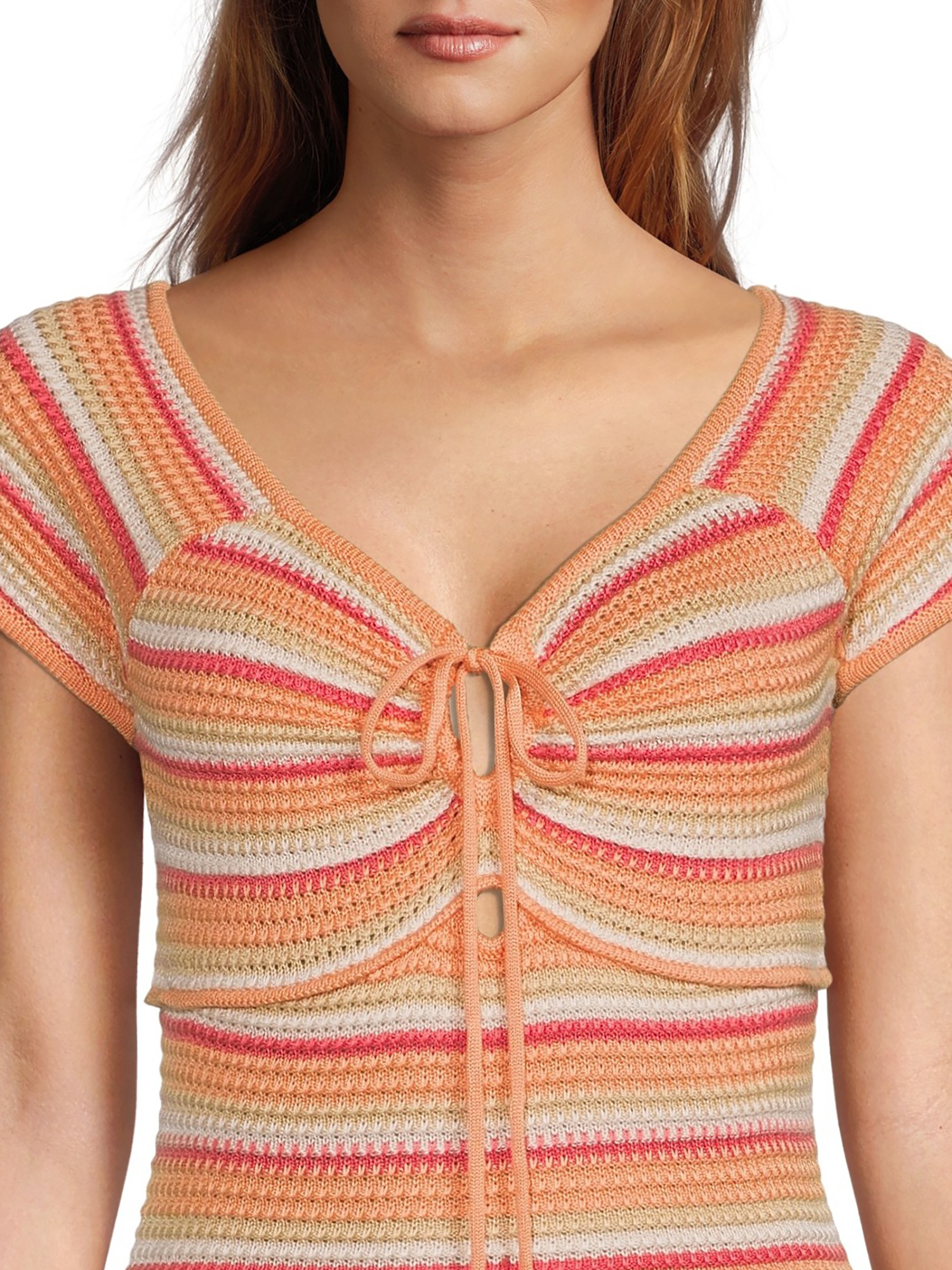 Madden NYC Juniors’ Crochet Sweater Dress with Short Sleeves, Sizes XS-3XL