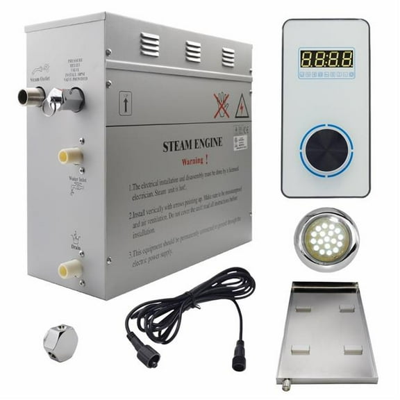 Steam Planet GH9VWX Superior Encore Plus 9 kW Self-Draining Steam Bath Generator Kit & Bluetooth Vertical Digital Keypad, White