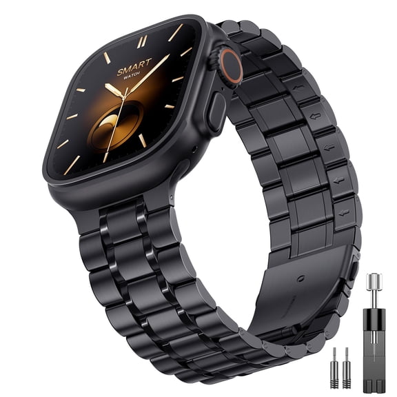 ZYX Heavy Duty Stainless Steel Band for Apple Watch, Men's Solid Metal Business Strap, Black, 49mm/46mm/45mm/44mm/42mm(series 3 2 1)