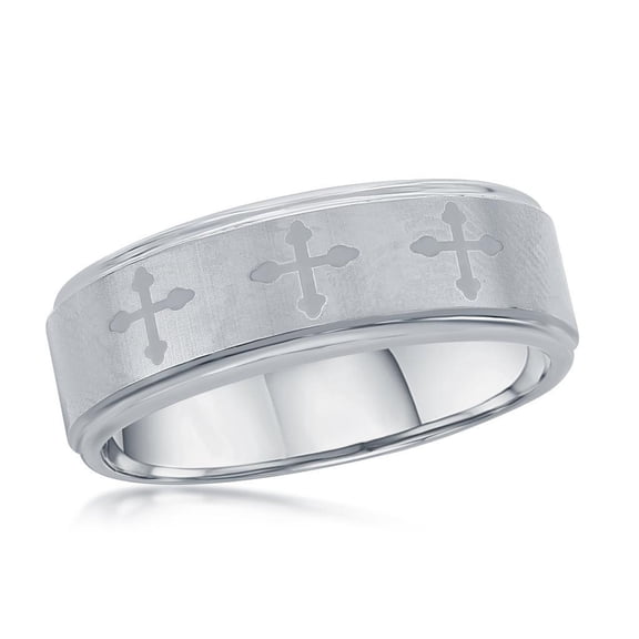 Beaux Bijoux Men's Brushed and Polished Cross Design Tungsten Ring | Men's Trendy Ring | Fine Rings for Men-Size 9