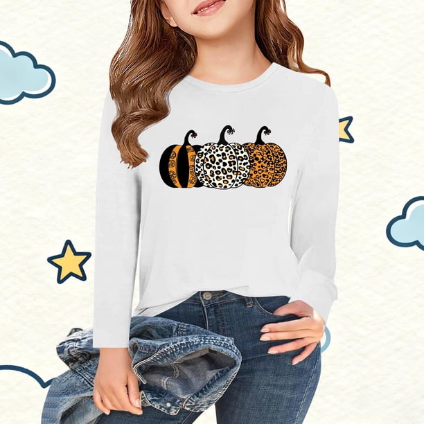 Blusas y camisas de cuello redondo y manga larga para niños Camisas estampadas de manga larga para Acción de Gracias Camisas lindas de cuello redondo Blusas casuales elegantes Ropa Camisas de cuello r