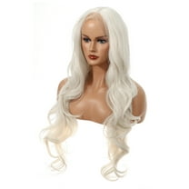 Unique Bargains Lace Front Wigs For Women Girl 26" White Long Body Wave with Wig Cap