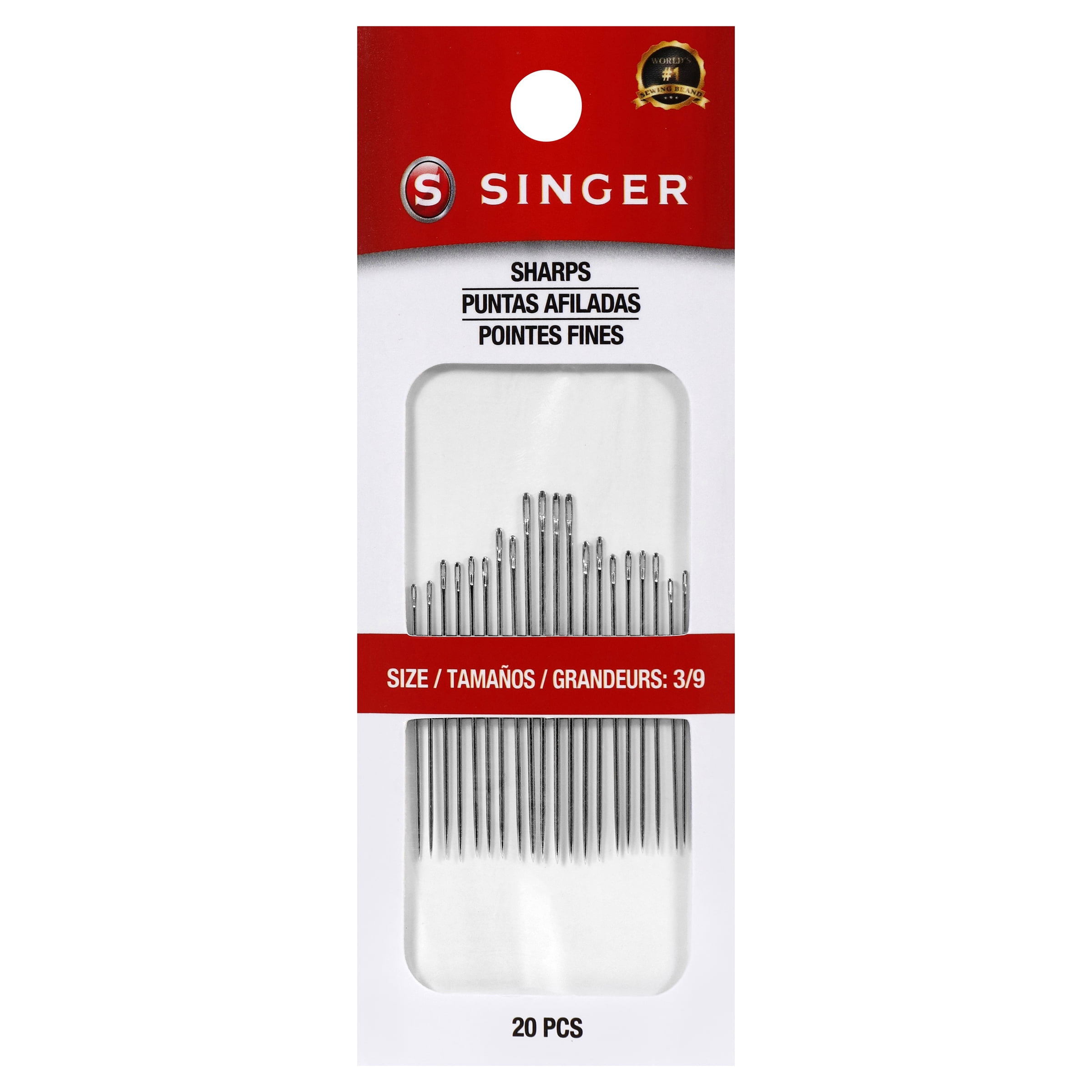 (4 pack) SINGER Sharps Steel Hand-Sewing Needles, Sizes 3/9, 20 Pieces
