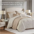 thumbnail image 3 of JERFIT Queen Comforter Set 10-Piece with Quilt, Jacquard Bedding Ensemble in Ivory for All-Season Luxury, 3 of 10