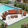 thumbnail image 3 of MeetLeisure 11 Piece Wicker Patio Furniture Set, Outdoor Swivel Rocker Chairs, Patio Sofa 3-Seat, High Back, Deep Seating, Wide Armrest, Thick Cushions for Deck Porch, Orange, 3 of 11