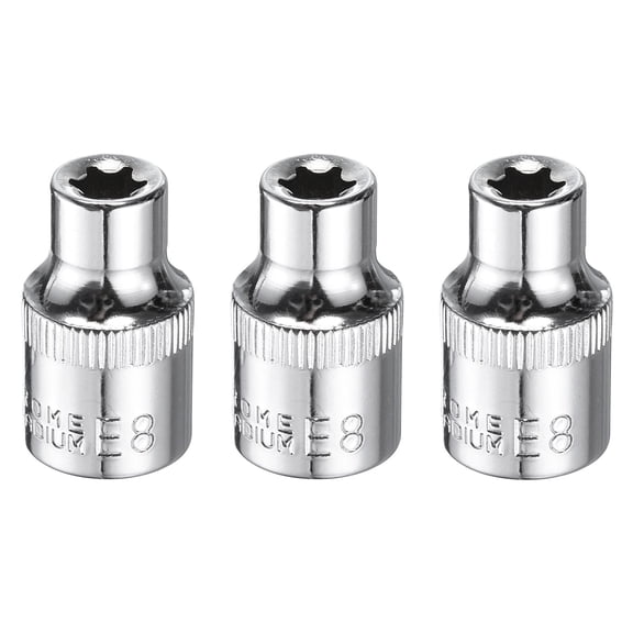 Uxcell 3pcs E-Torx Socket 3/8" Drive E8 Star Socket 1.1" Length 6 Point Spline Sleeve