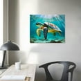 thumbnail image 3 of Awypu  Canvas Green Sea Turtle Wall Art Prints Submarine Picture Modern Blue Ocean Animal Painting Prints Small Framed Ready to Hang for Bathroom Living Room Nursery Room, 3 of 4