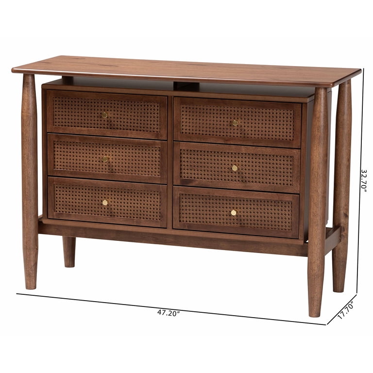 Baxton Studio Alyssa Japandi Walnut Brown Wood 6-Drawer Dresser