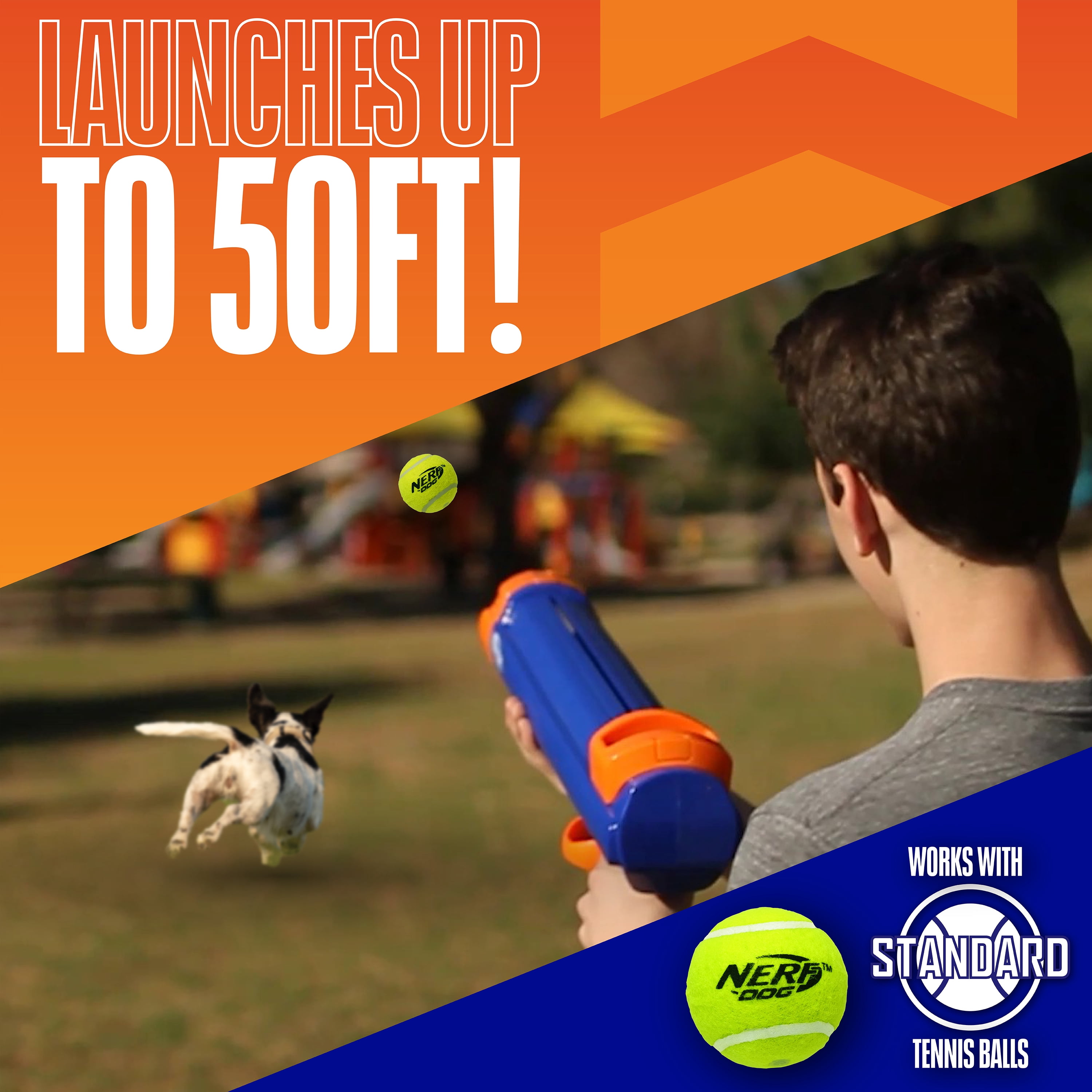 Nerf Dog Tennis Ball Blaster Dog Toy with 4 Balls & Ball Clip, 20 inch