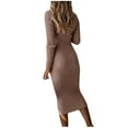 thumbnail image 3 of Lindreshi Womens Sweaters Fall 2023 Women's Solid Color Slim Nail Beaded Sweater Dress Round Neck Sweater, 3 of 6