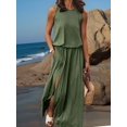 thumbnail image 5 of Jaimenalin Women'S Crew Neck Sleeveless Elastic Waist Slit Maxi Dress Dark Green S, 5 of 6