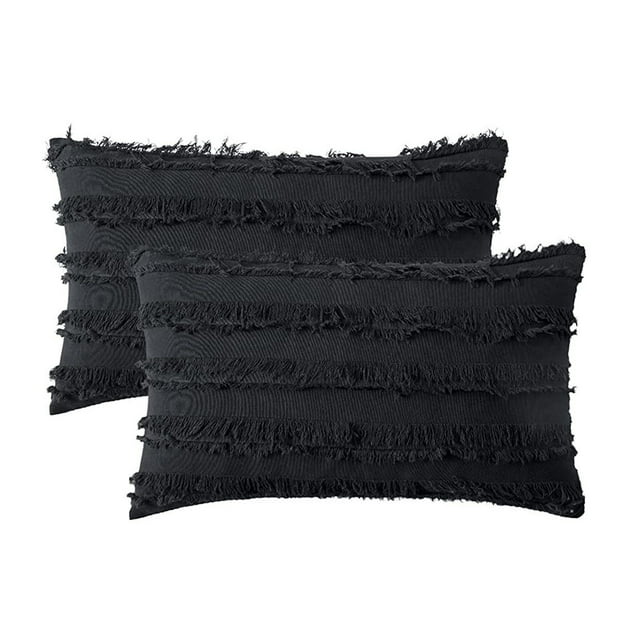 Juego de 2 fundas decorativas para cojines bohemios, fundas de cojines con patrón de Jacquard a rayas de lino para sofá, sala de estar y dormitorio Fokelyi CZJJ-ZC18-1