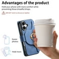 thumbnail image 5 of 2 In 1 Case for iPhone 16, Rugged Shockproof Heavy Duty Detachable Magnetic Clasp Kickstand Ring Holder RFID Blocking Zipper Pocket Full Body Protection Wallet Case Cover - Blue, 5 of 11