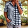 thumbnail image 2 of Button Down Shirts for Women Collared Shirt Short Sleeve Plaid Stripe Patchwor Linen Summer Tops, 2 of 6