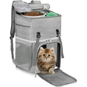 Pawaboo Pet Carrier Backpack Large, Cat Backpack or Small Dog Backpack  for Travel , Cat Carry Bag with Food Container & Super Ventilated Design, Perfect for Traveling/Hiking/Camping,Gray