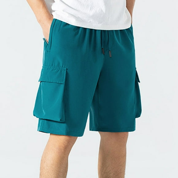 pstuiky Pantalones cortos casuales para hombre, Pantalones cortos casuales de moda para hombre, sólidos, con cordón, cintura elástica y múltiples bolsillos Pantalones cortos de entrenamiento