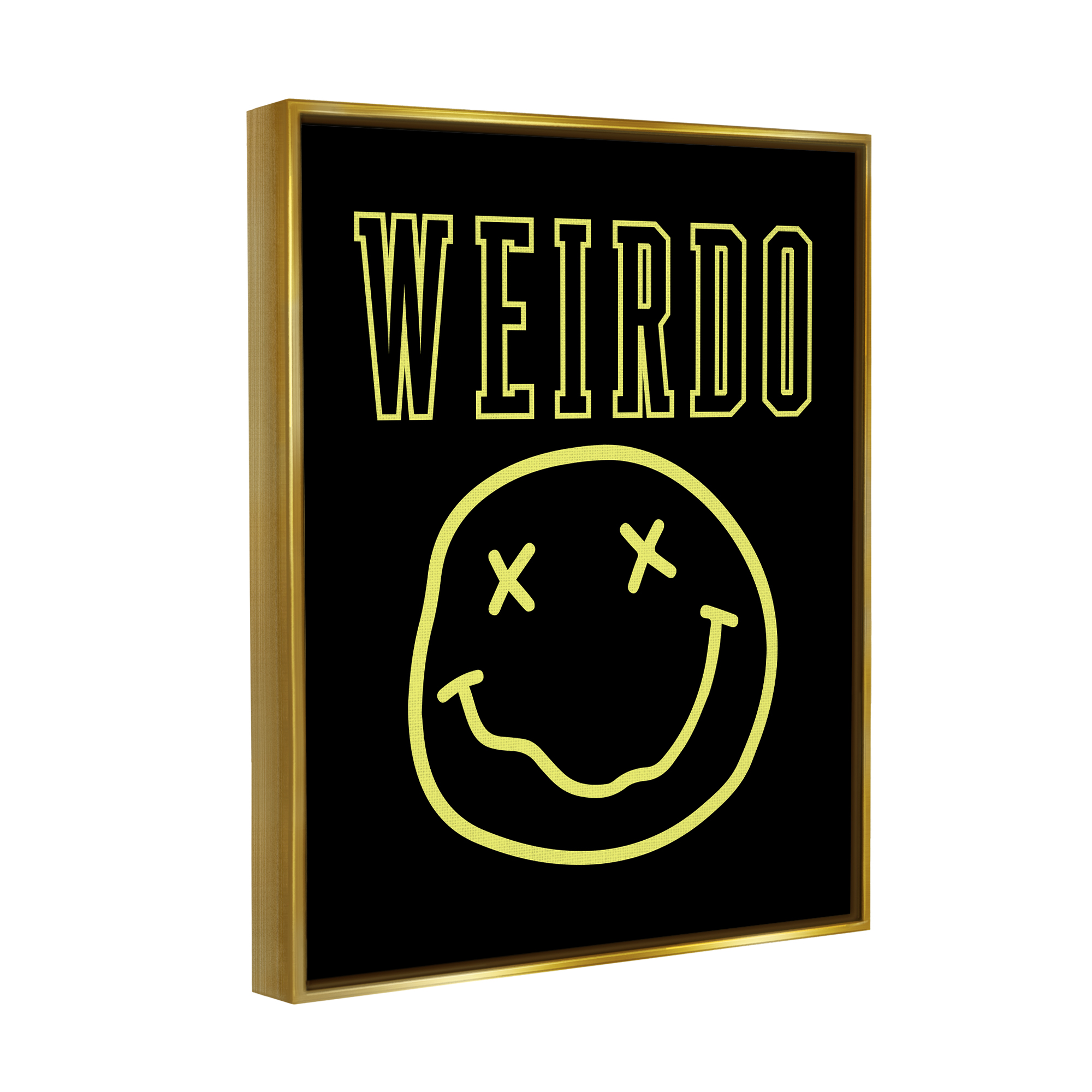 Stupell Industries Weirdo Phrase with Smiley Abstract Painting Gold Floater Framed Canvas Art Print Wall Art, 17 x 21