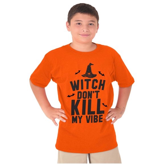 Halloween Witch Don't Kill My Vibe Crewneck T Shirts Boy Girl Teen Brisco Brands XS