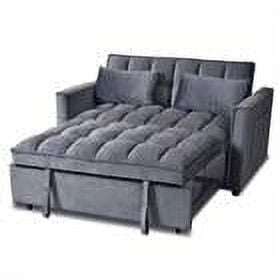 Demi Bonn Convertible Sofa Bed, 3-in-1 Velvet Sleeper Sofa Couch with Pullout Bed, Sectional Sofa with Side Pockets and Adjustable Backrest for Living Room, Gray