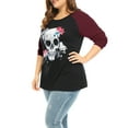 thumbnail image 4 of Unique Bargains Women's Plus Long Sleeve Scoop Neck Floral Skull Tops 2X Black Burgundy, 4 of 5