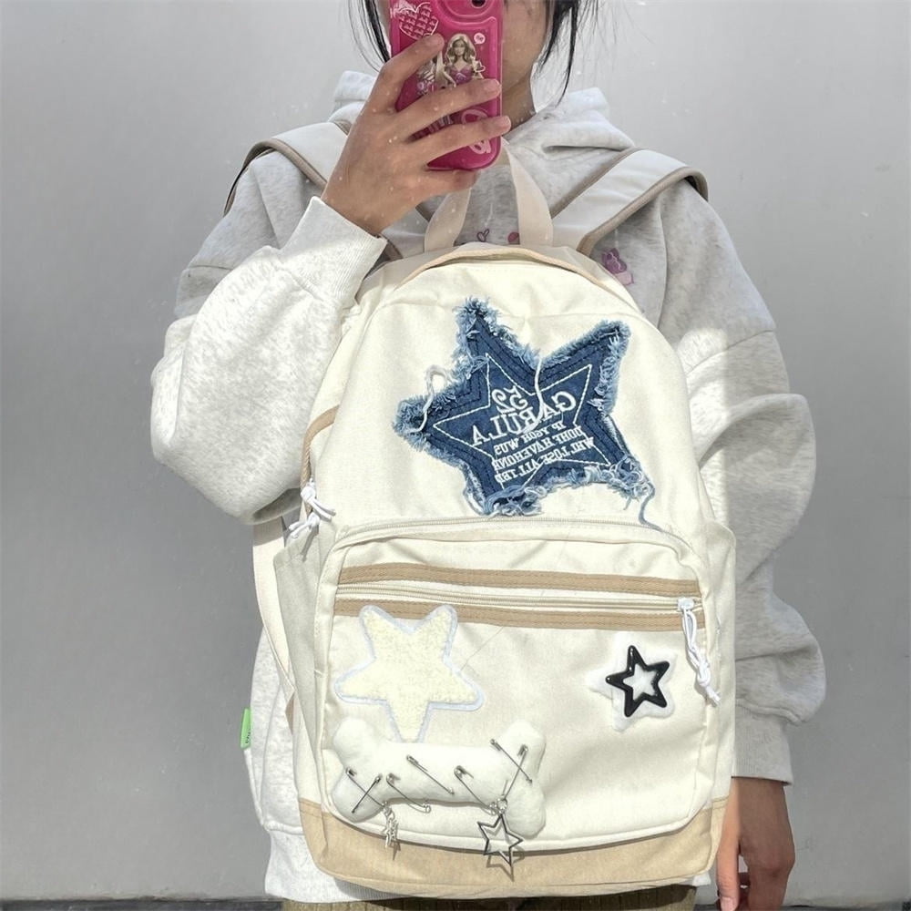 Angfeng Y2K Fashion Casual Shoulder Bag Star Backpack Student Schoolbag