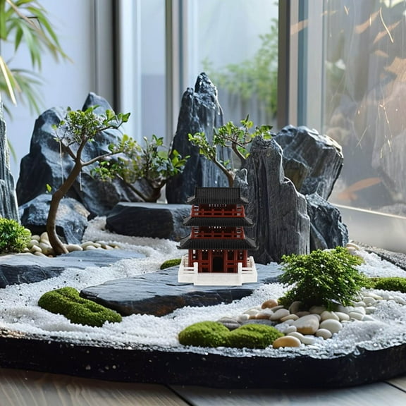 GOOHOCHY Miniature Pagoda Statue Japanese Pavilion Figurine Small Tower Fairy Garden Ornament for Aquarium Zen Garden Micro Landscape Decor